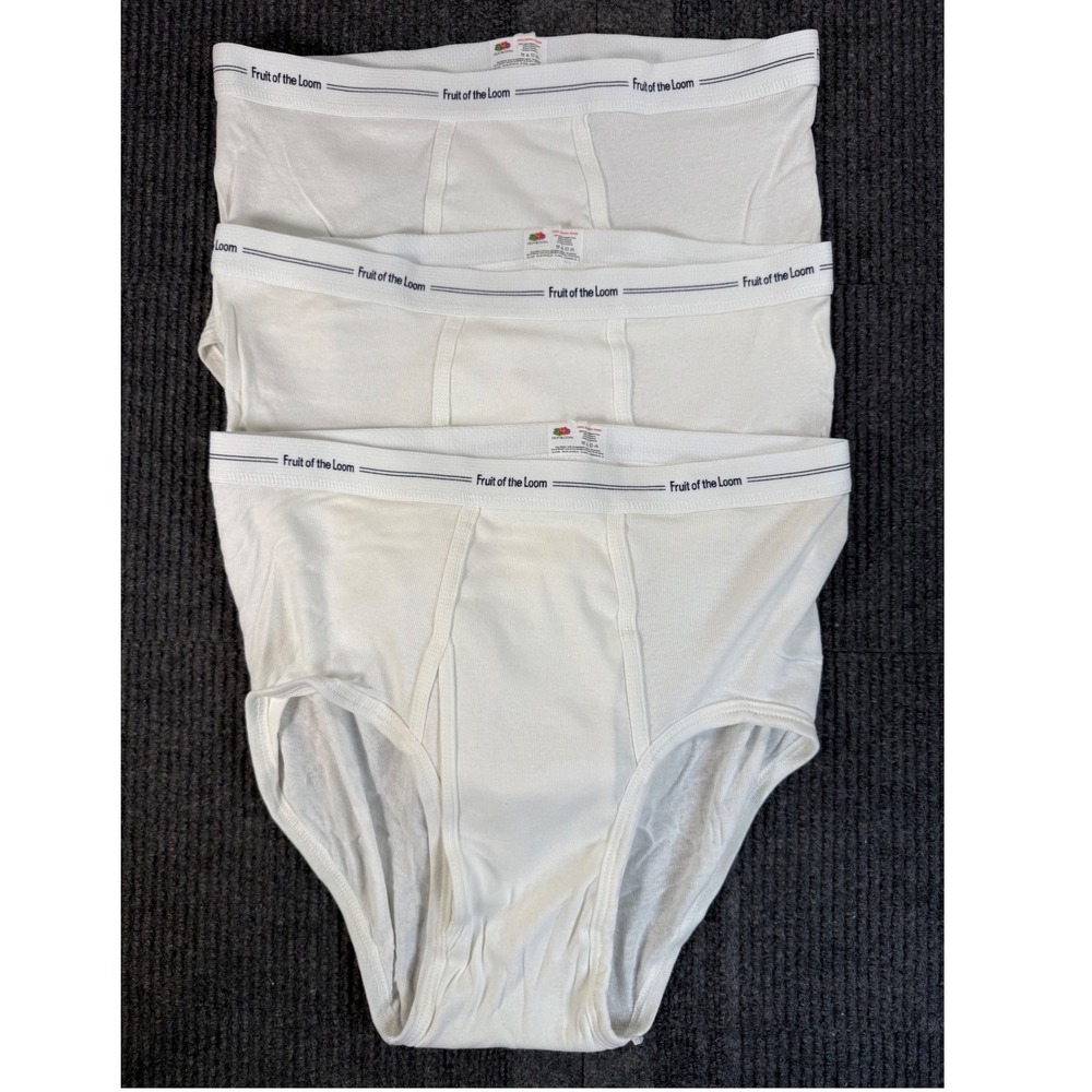Fruit of the Loom Mens White Cotton Briefs Underwear 3 Pack Large L Classic Fit